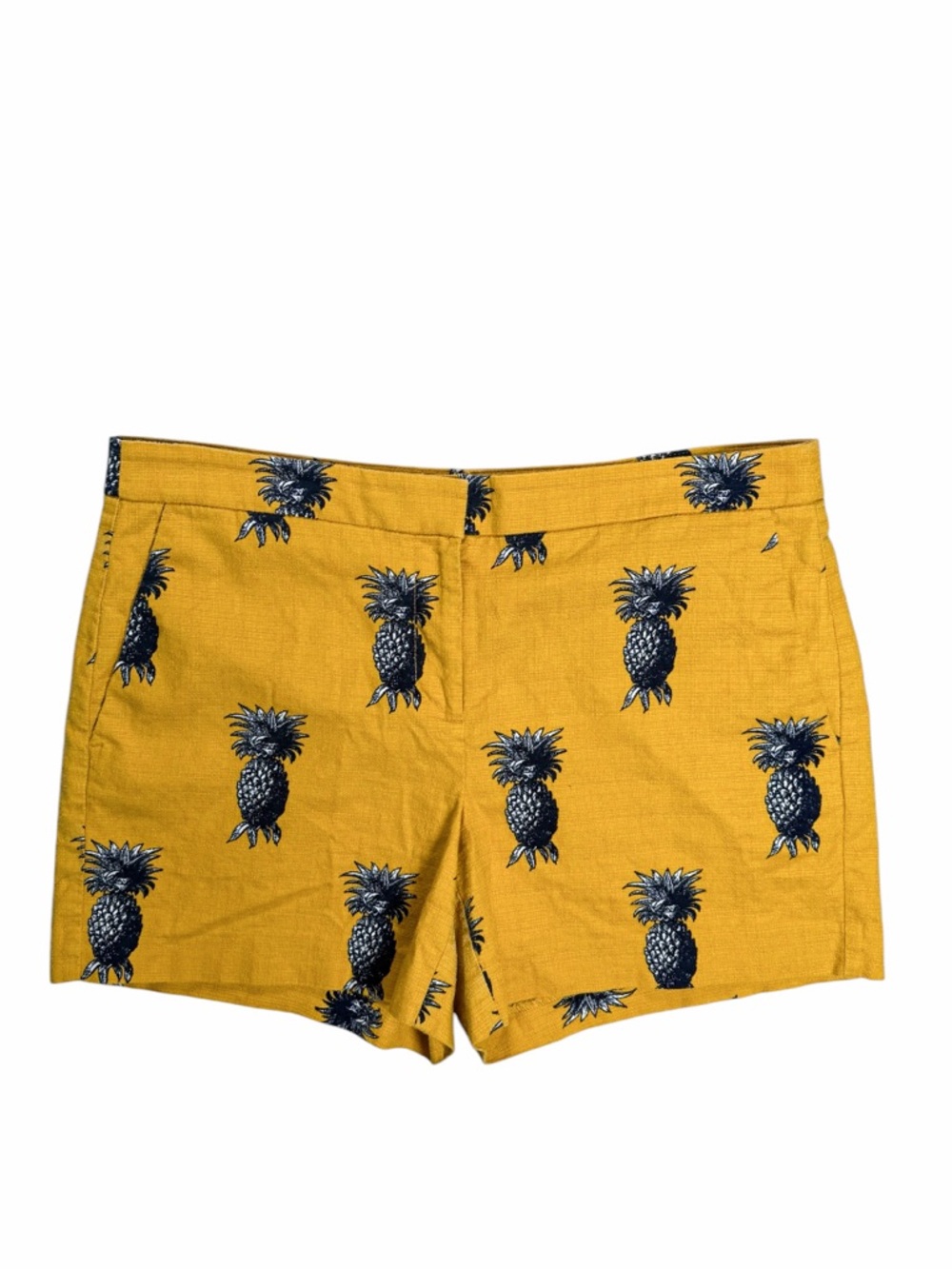Ann Taylor Pineapple Print Shorts Yellow Cotton Resort Preppy 10 Chino